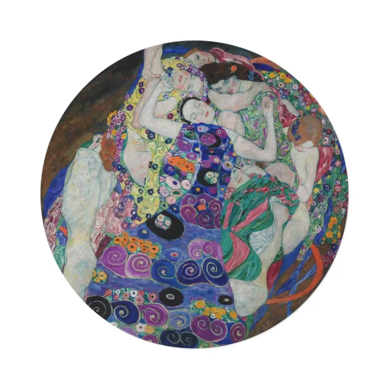 The Virgin round mat by Gustav Klimt, top view on white background