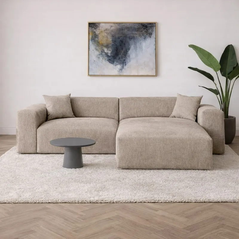 Banken - Ecksofa beige Chenille Wayne 264 cm - Ecke links und rechts montierbar - Dimehouse