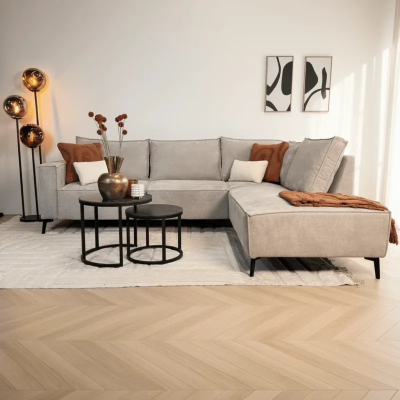 Ecksofa mit Chaiselongue beige Chenille Yara - rechts