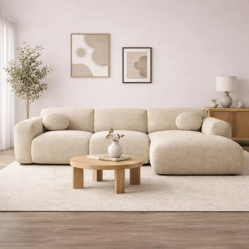 Banken - Ecksofa Sand Bouclé Stoff - 292x169 cm - Shane - rechts - Dimehouse