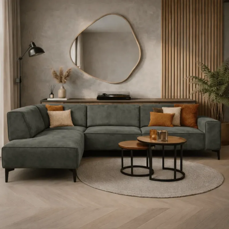 Sofas - Industrielles Ecksofa olivgrün öko - Leder Brisbane - links - Dimehouse