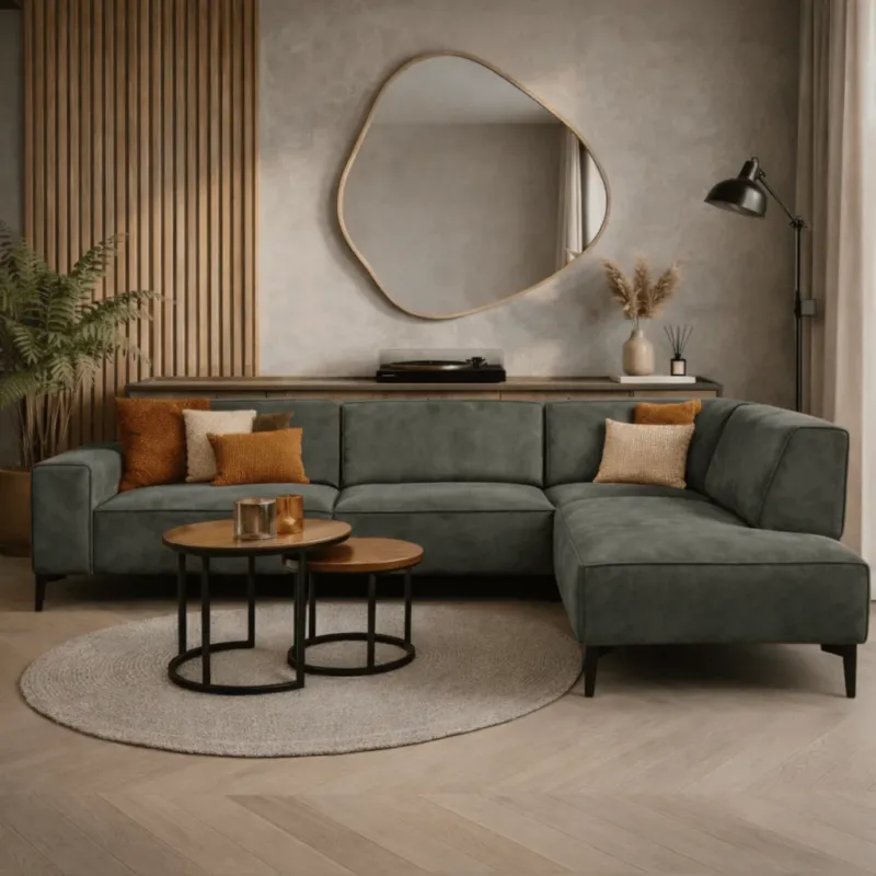 Sofas - Industrielles Ecksofa olivgrün öko - Leder Brisbane - richtig - Dimehouse