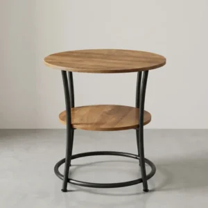 Runder Beistelltisch Walnussbraun-Schwarz – 2 Ebenen – Verstellbare Beine – 55 cm Durchmesser