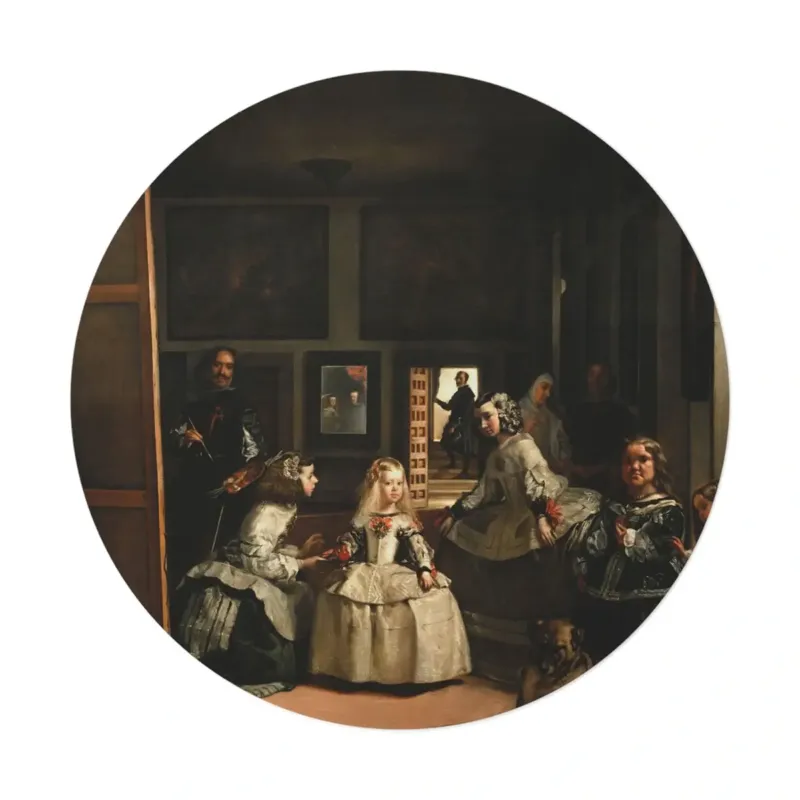 Las Meninas inspired round mat styled in classic living room