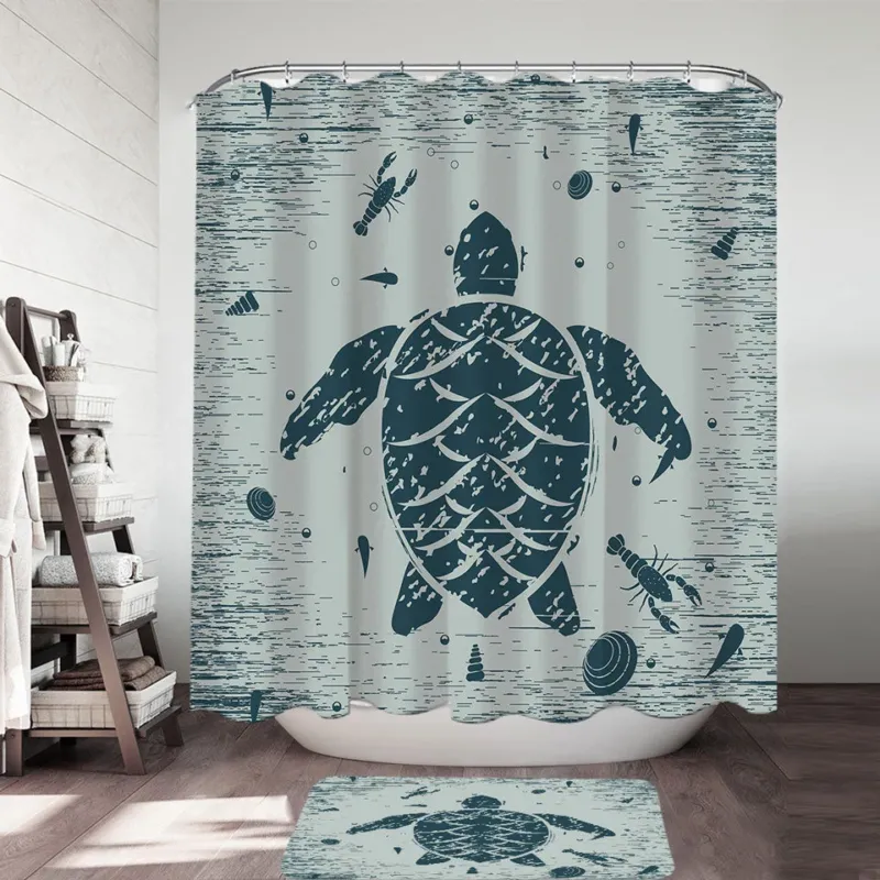 Nautical Shower Curtains Rustic Blue Lobster and Turtle