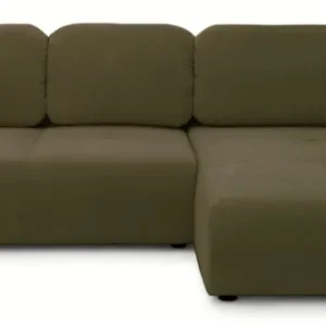 Großes L-förmiges Ecksofa Olido mit Schlaffunktion, universell, mit Stauraum, olivgrüner hydrophober Samtbezug