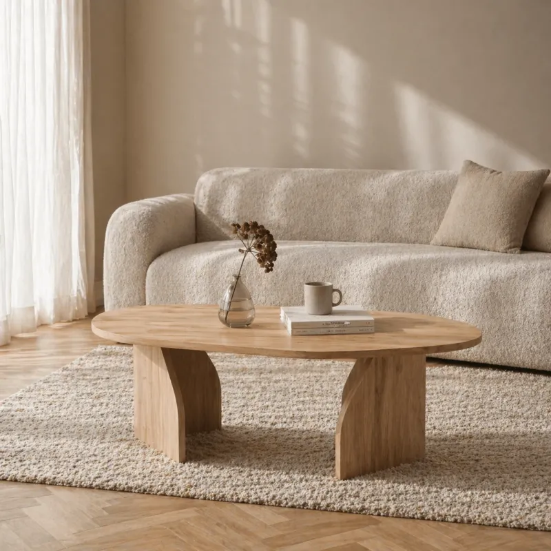 Couchtische – Bio Couchtisch Eiche Melamin Japandi - 105x65 cm - Regal - Dimehouse