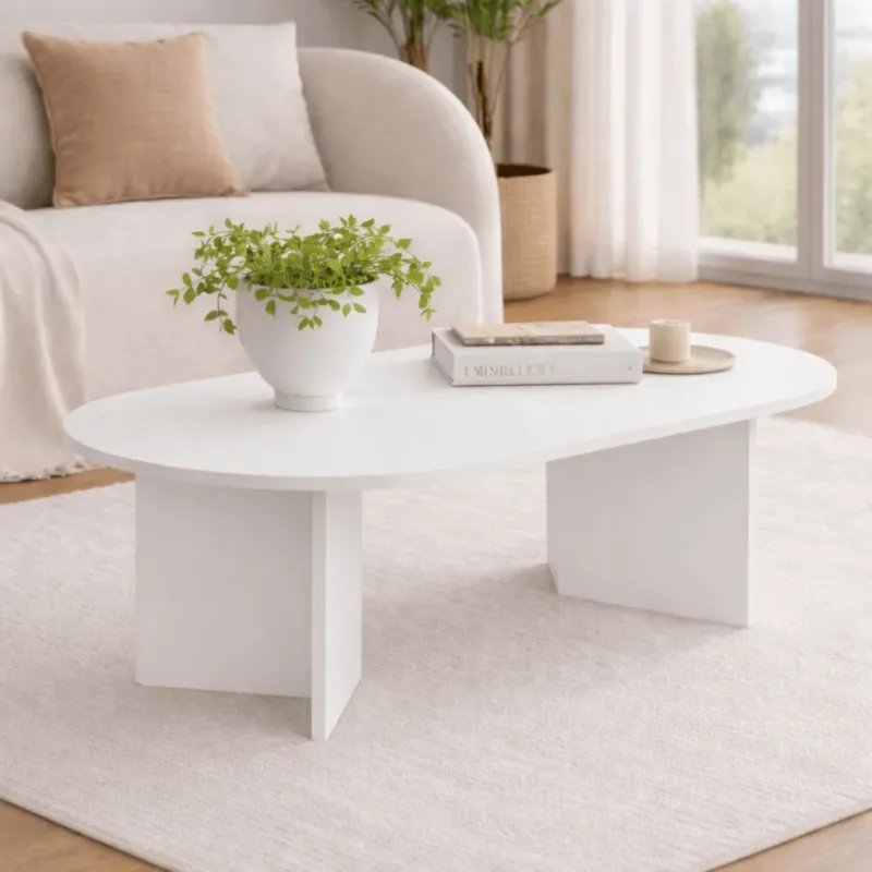 Couchtische - Couchtisch weiß Melamin Bogenform Koda 119x60 cm - Dimehouse