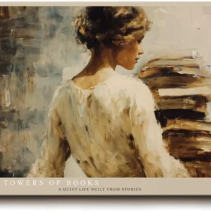 Paul Sinus Wandbild 120x80cm Frau mit Buechern Malerei modern beige literarische Kunst Kunstdruck grosses Kunstbild stilvolle Wanddekoration fuer Wohnzimmer Büro