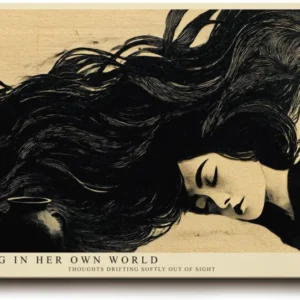 Paul Sinus Wandbild 120x80cm Frau mit langen Haaren moderne Illustration schwarz beige poetische Kunst grosses Kunstbild stilvolle Wanddekoration fuer Wohnzimmer Büro