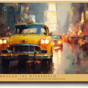 Paul Sinus Wandbild 120x80cm Gelbes Taxi im Regen Grossstadt Nachtstimmung modernes City Kunstbild fuer Wohnzimmer Büro und Loft