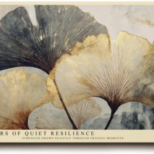 Paul Sinus Wandbild 120x80cm Ginkgo Blaetter modern gold blau botanische Kunst Leinwand Wanddekoration elegante Naturillustration fuer Wohnzimmer Büro