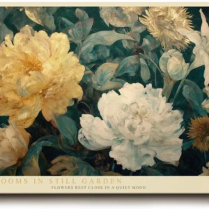 Paul Sinus Wandbild 120x80cm Grosse Blueten im Stillen Garten Botanische Blumen Kunst in Creme Gruen Wanddekoration