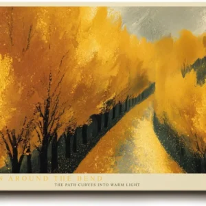 Paul Sinus Wandbild 120x80cm Herbstweg Landschaft Malerei goldene Baeume warme Naturfarben moderne Wanddekoration fuer Wohnzimmer Büro