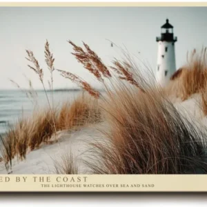 Paul Sinus Wandbild 120x80cm Leuchtturm Strandduenen Kuestenlandschaft Naturfotografie ruhige Meeresstimmung stilvolle Wanddekoration fuer Wohnzimmer Büro