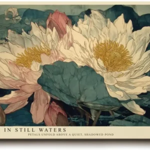 Paul Sinus Wandbild 120x80cm Lotusblueten botanische Kunst asiatische Blumen Illustration Wanddekoration Wohnzimmer Schlafzimmer