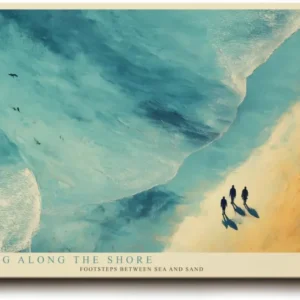 Paul Sinus Wandbild 120x80cm Strand Luftperspektive moderne Meereslandschaft blau beige Kunst grosses Landschaftsbild stilvolle Wanddekoration fuer Wohnzimmer Büro