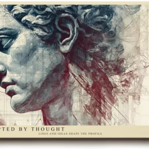 Paul Sinus Wandbild 120x80cm klassische Skulptur Portrait moderne Collage Kunst in Grau Rot Beige Leinwand Wanddekoration fuer Wohnzimmer Büro