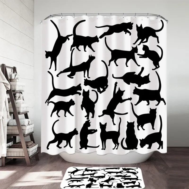 Playing Cat Silhouettes Shower Curtains