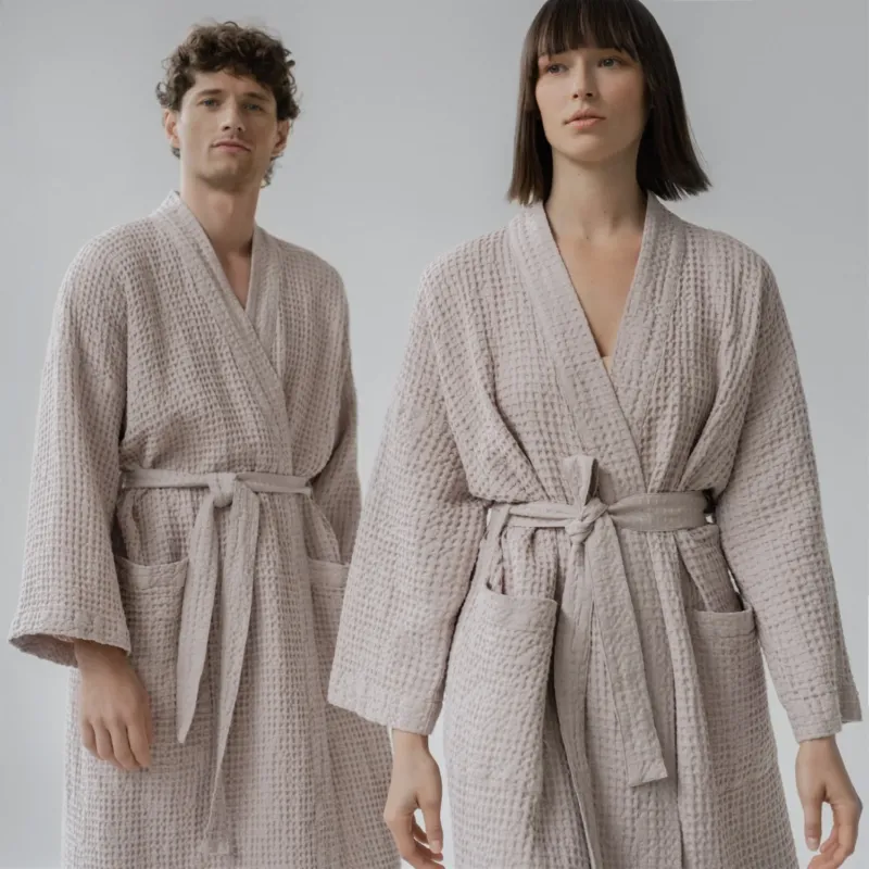 Leinen und Baumwolle Waffelpiqué - Bademantel, Powder - Linen Tales