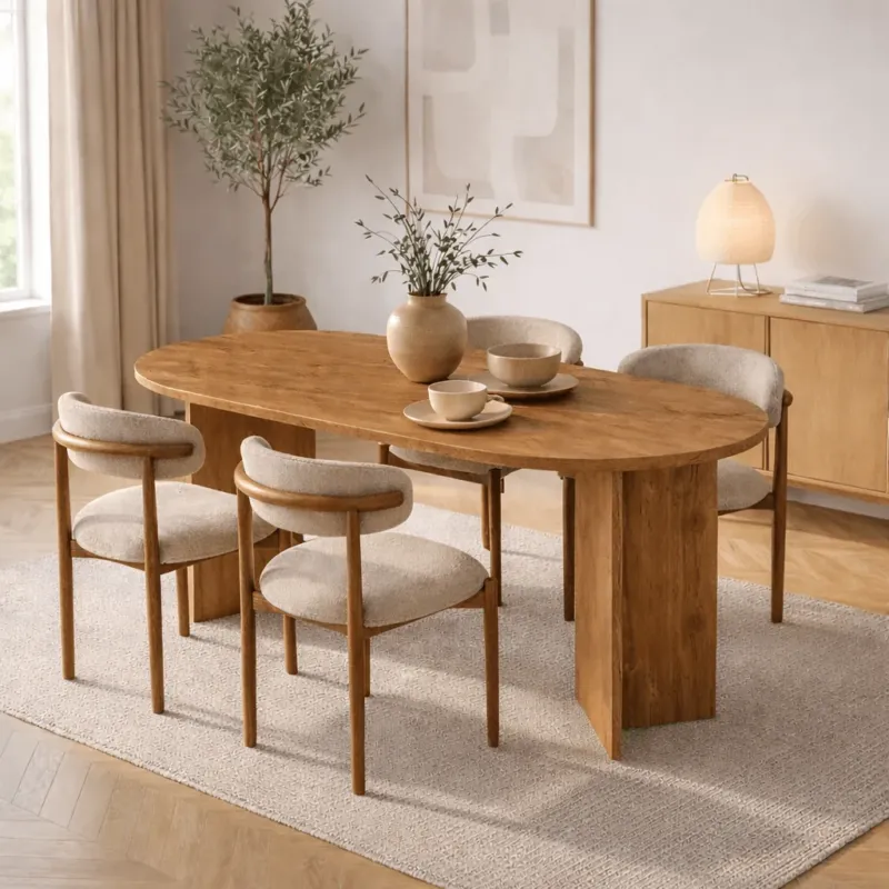 Esstische - Ovaler Esstisch aus Kiefernholz Melamin - Japandi - 200x89,5x75 cm - Sota - Dimehouse