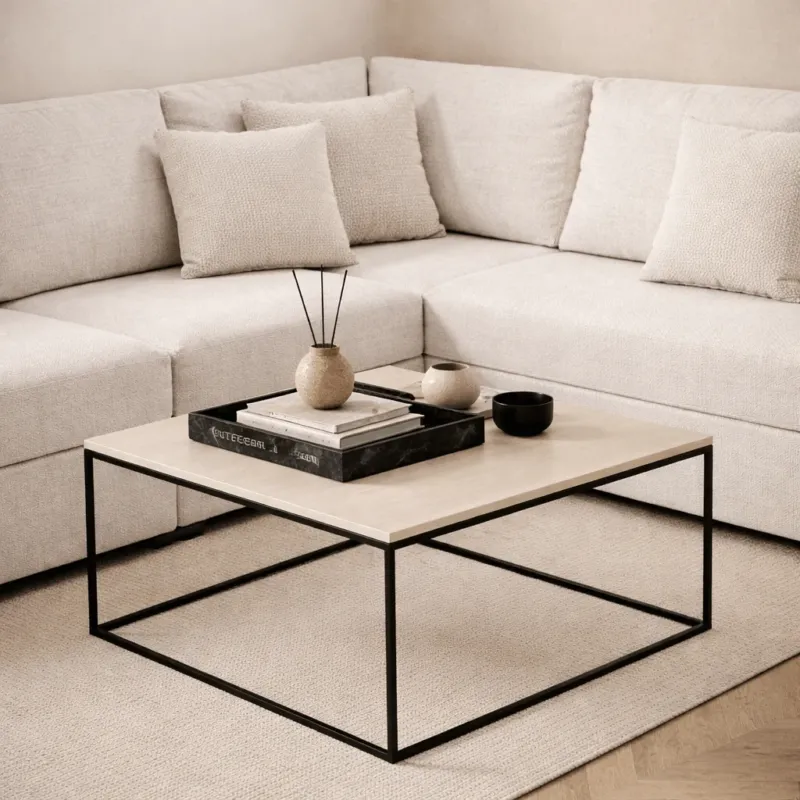 Couchtische - Quadratischer Couchtisch Eiche Melamin - 75x75 cm - Pola - Dimehouse