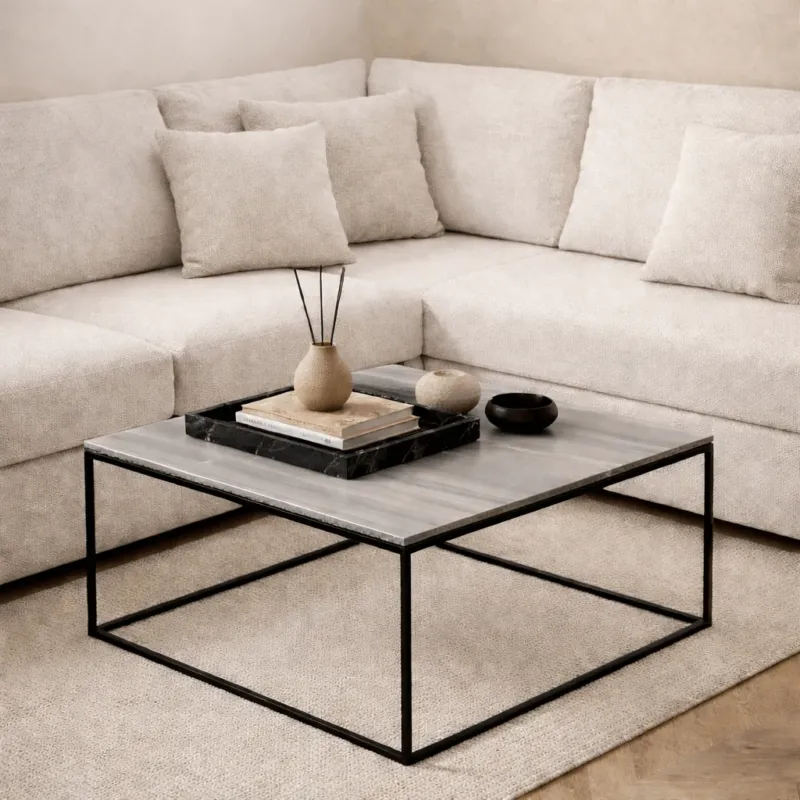 Couchtische - Quadratischer Couchtisch grau Melamin - 75x75 cm - Pola - Dimehouse