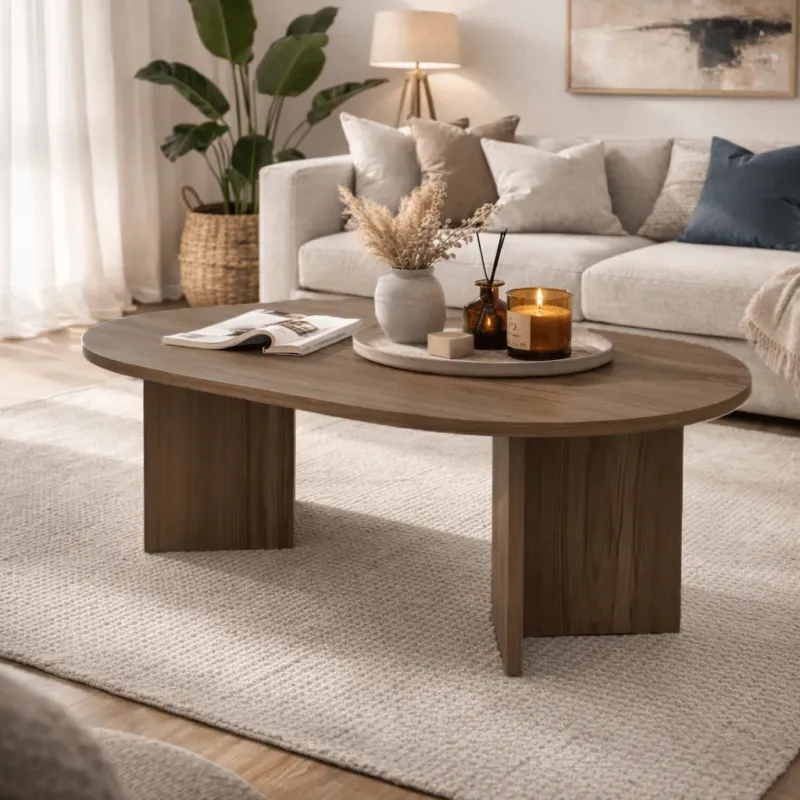 Couchtische - Couchtisch Walnuss Melamin Bogenform Koda 119x60 cm - Dimehouse