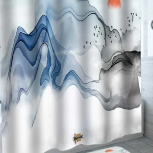 Shower Curtains with Japanese Painting Hidden Sun by the Mountains