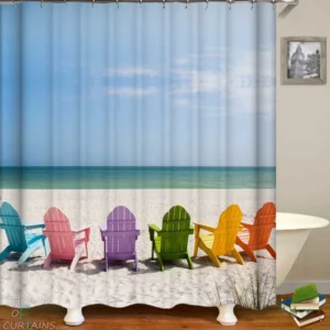 Shower Curtains with Multi Colored Beach Chairs