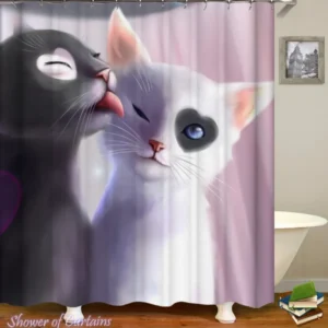 Shower curtain design of Black And White Kittens