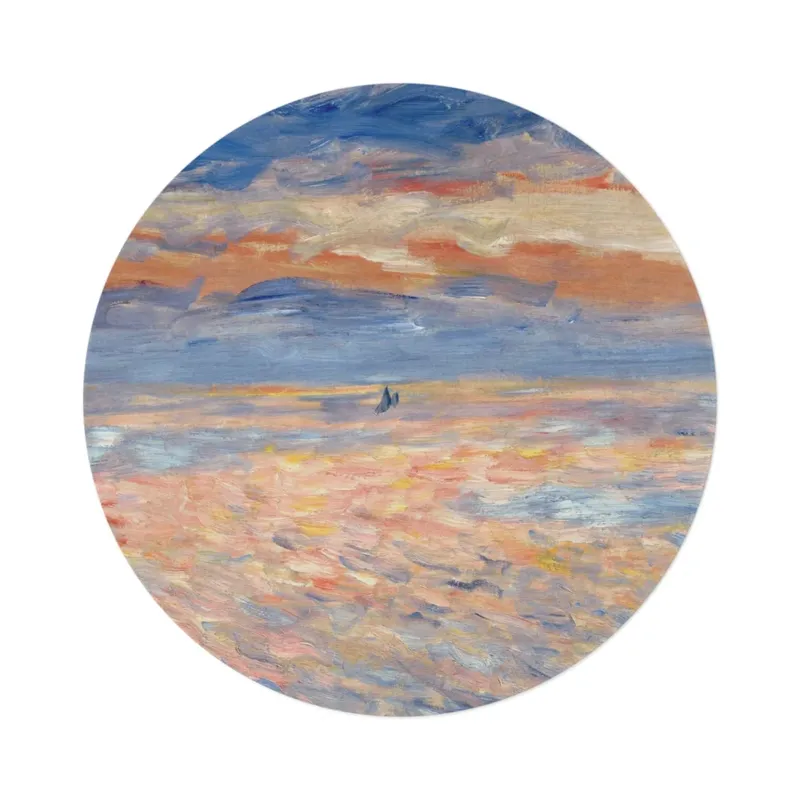 Renoir Sunset round mat, overhead product shot on white background