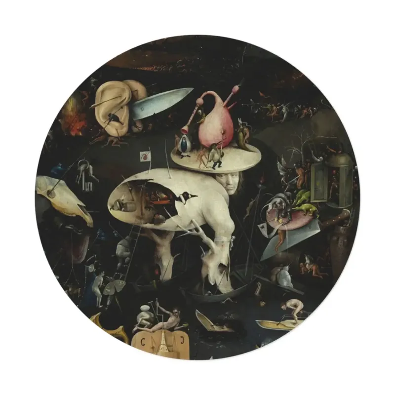 Hell Part 2 round mat styled in a living room setting