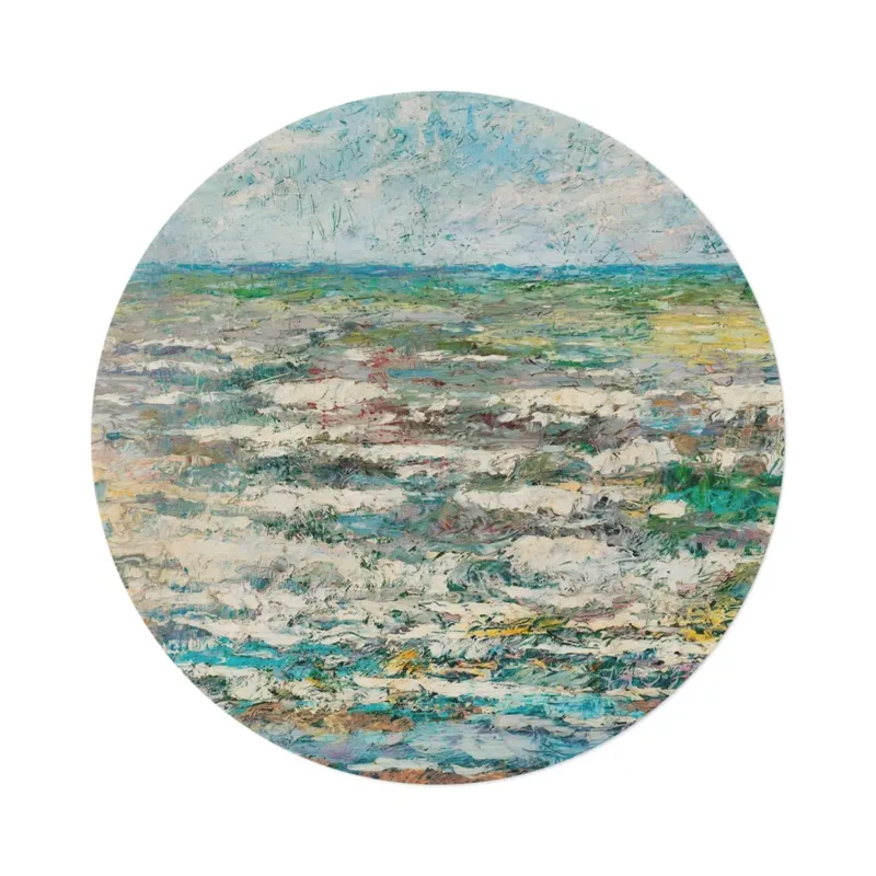 The Sea by Jan Toorop round mat, overhead view on white background