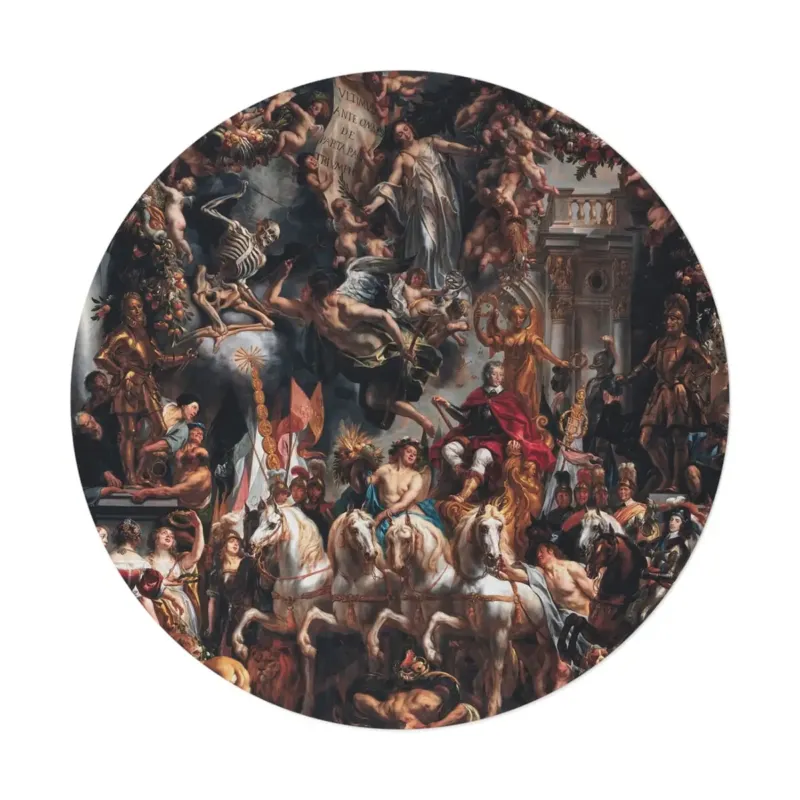 The Triumph of Frederik Hendrik round mat placed in a spacious living room