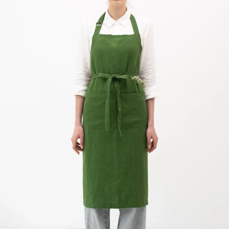 Leinen-Schürze Chef, true Green