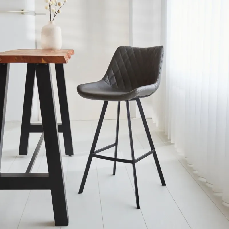 Barhocker - Industrie-Barhocker Juno Anthrazit Kunstleder - Sitzhöhe 70 cm - Ohne Armlehnen - Dimehouse