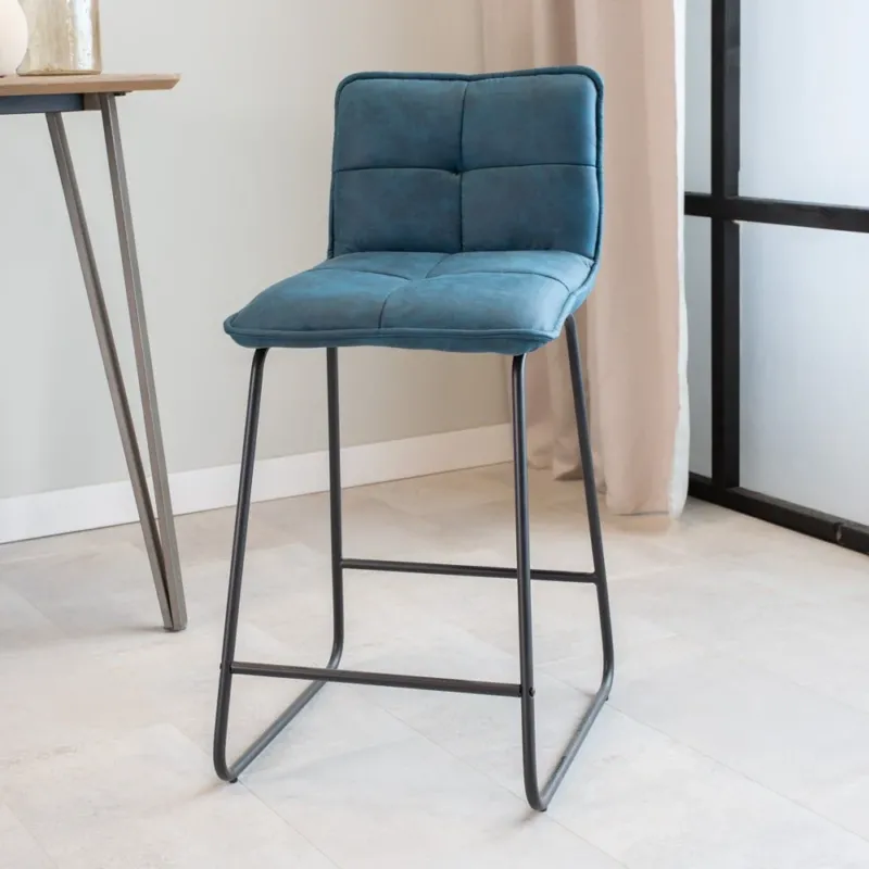 Barhocker – Industriell Barhocker Blauer Jelle Mikrofaser Stoff - Sitzhöhe 65 cm - Ohne Arm - Dimehouse