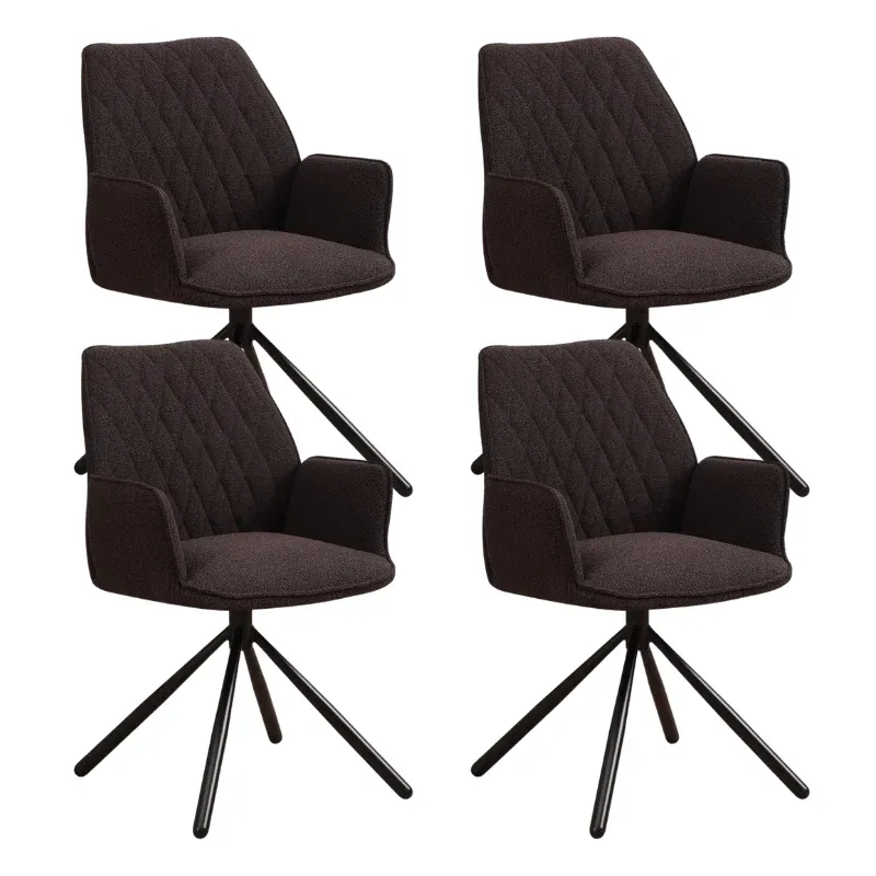 Esszimmerstühle – 4er-Set drehbare Esszimmerstühle Novan Brown Bouclé – 180° drehbar – Dimehouse