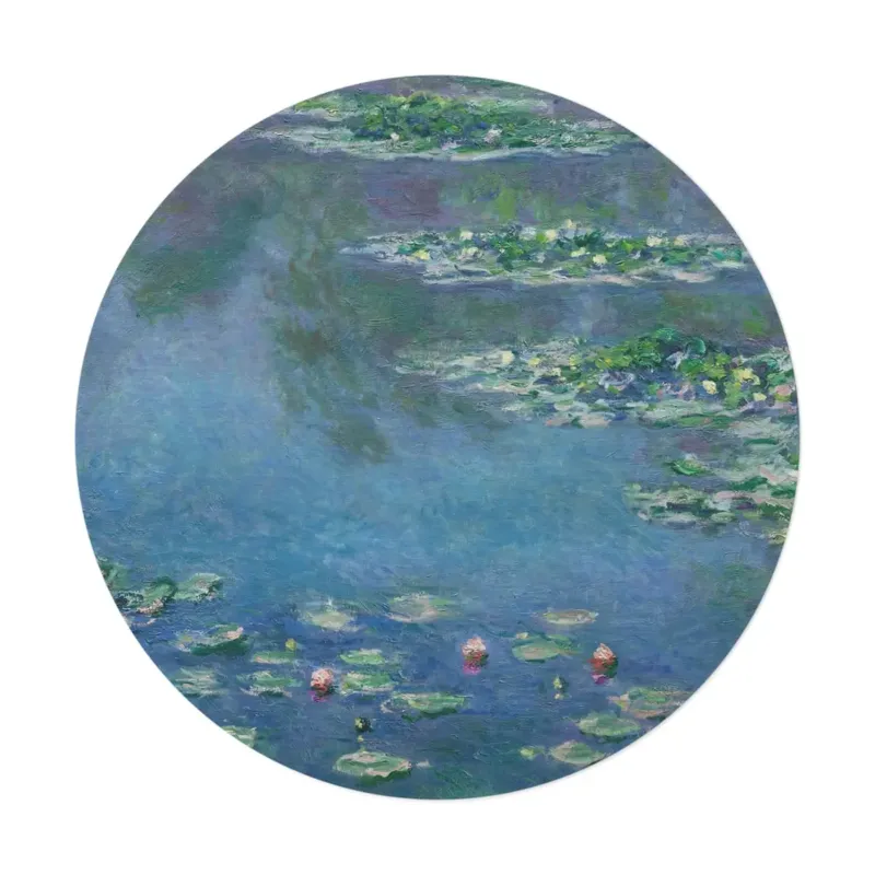 Water Lilies by Claude Monet round mat in a bright interior