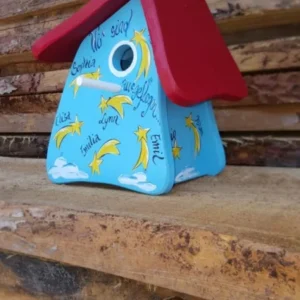 Nistkasten - Nistmini Sternschnuppen hellblau - personalisiert