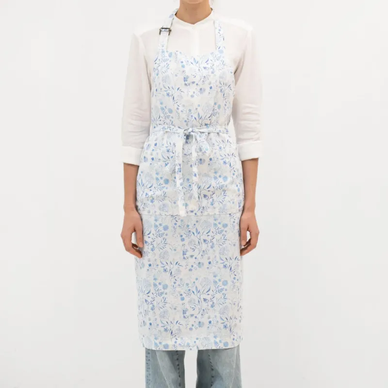 Leinen - Schürze Chef, White Botanical Blue - Linen Tales