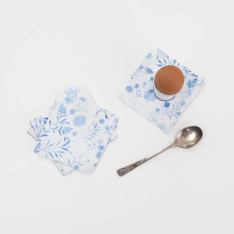 Leinen - Untersetzer im 4er - Set, White Botanical Blue - Linen Tales