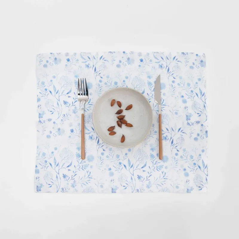 Leinen - Tischset, White Botanical Blue - Linen Tales