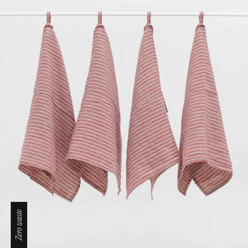 Zero Waste Leinen - Geschirrtücher im 4er - Set, Red Natural Stripes - Linen Tales