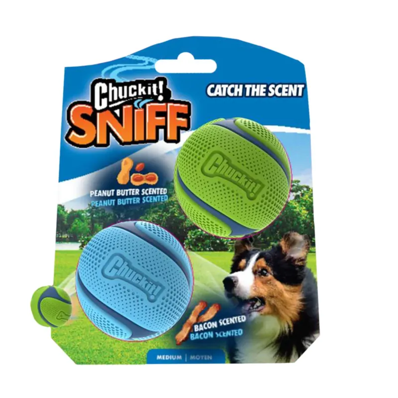 Chuckit! Sniff Fetch Ball Bacon & Peanut Butter – Bacon & Peanut Butter 2er Pack