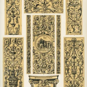 Renaissance No. 3 by Owen Jones — Sphinxes, putti and urns drawn as carved relief on buff