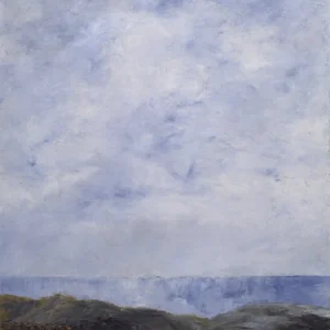 Coastal Landscape by August Strindberg — Pale, hazy clouds tower over a dark heath meeting the sea