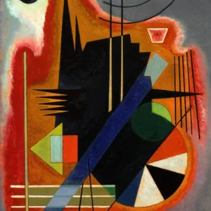 Einige Spitzen (Several Points) by Wassily Kandinsky — Black spikes and a segmented disc inside a ragged red outline