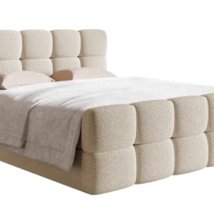 Kontinentalbett 180x200 cm Cloudy mit Stauraum und Topper, hellbeiges Bouclé